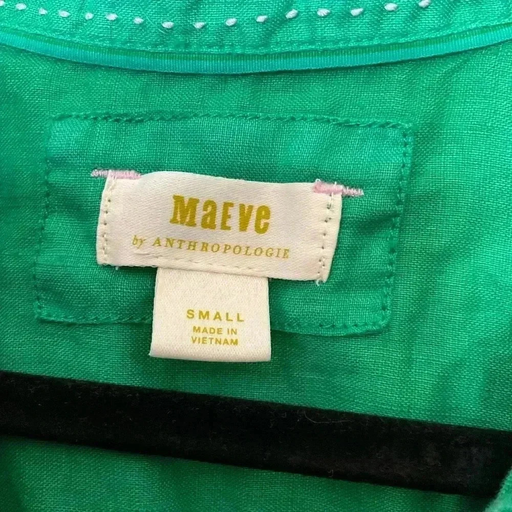 Maeve Green 100% Linen Long Sleeve Button Down Top with Front Pocket Size Small - Picture 8 of 9